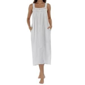Yozly NWT Women’s Size S White Cotton Embroidered Neck Long Night Gown Dress